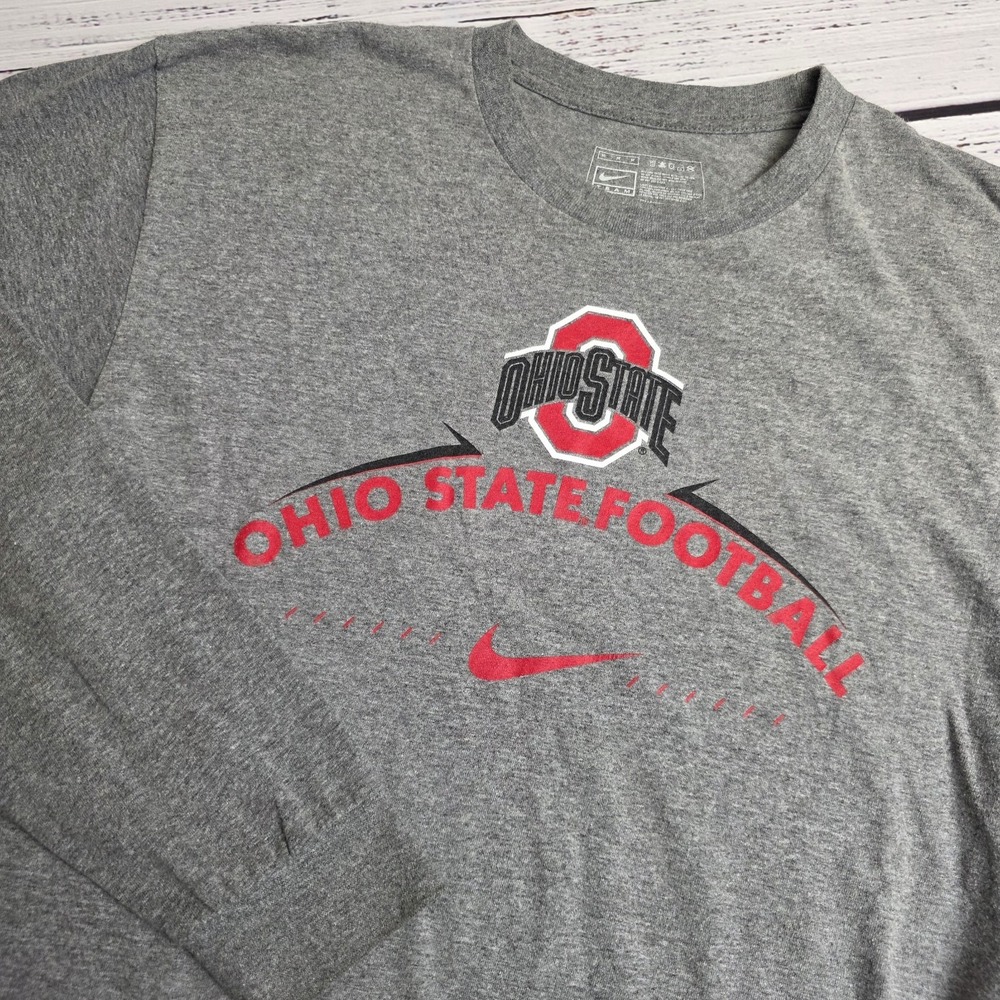 Nike Team Ohio State Buckeyes‎ Long Sleeve T Shirt Mens Medium Gray Double Sided